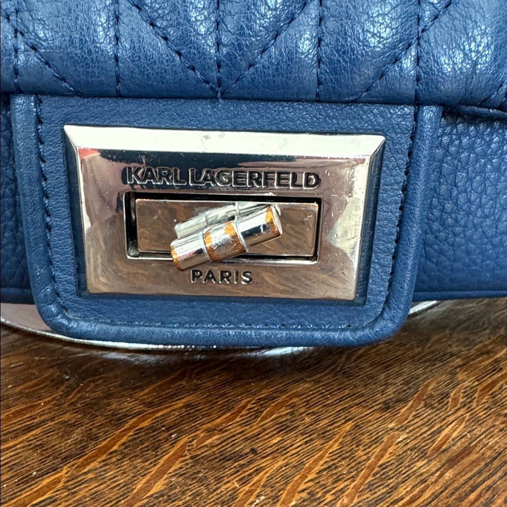 Karl Lagerfeld Paris Agyness crossbody in marine blue pebbled leather, EUC - Picture 3 of 13